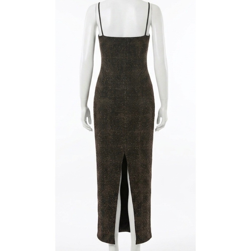 City Triangles Vtg 90s Maxi Dress M Black Gold Glitter‎ Bodycon Slit Glam Goth